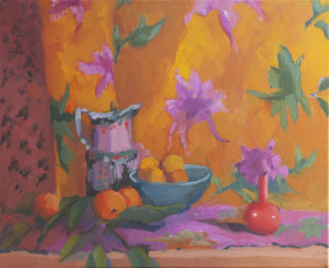 Indian Quilt, Red Vase, Magenta Flowers, Tangerine by Erin Lee Gafill