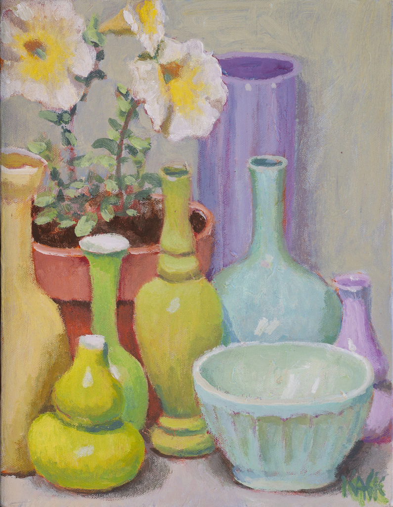 Green Pots Yellow Flowers by Kaffe Fassett