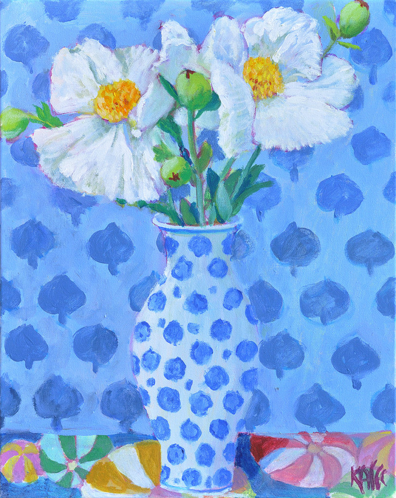 Matilija Poppies - Blue Wall by Kaffe Fassett